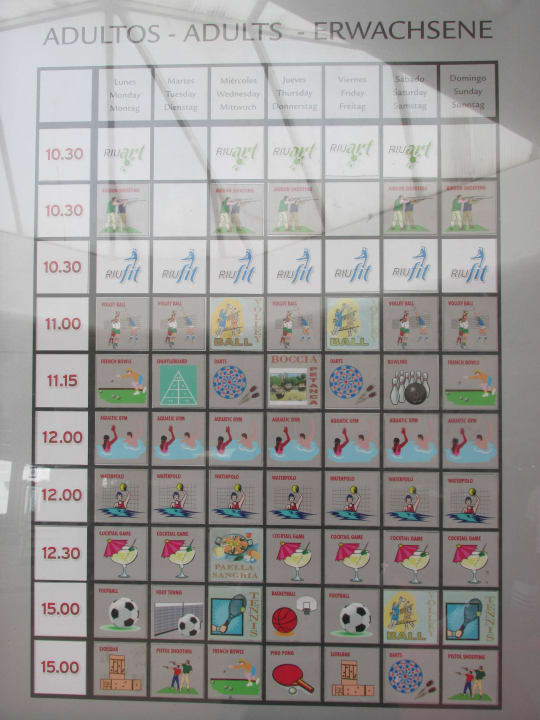 Animationstafel Hotel Riu Paraiso Lanzarote