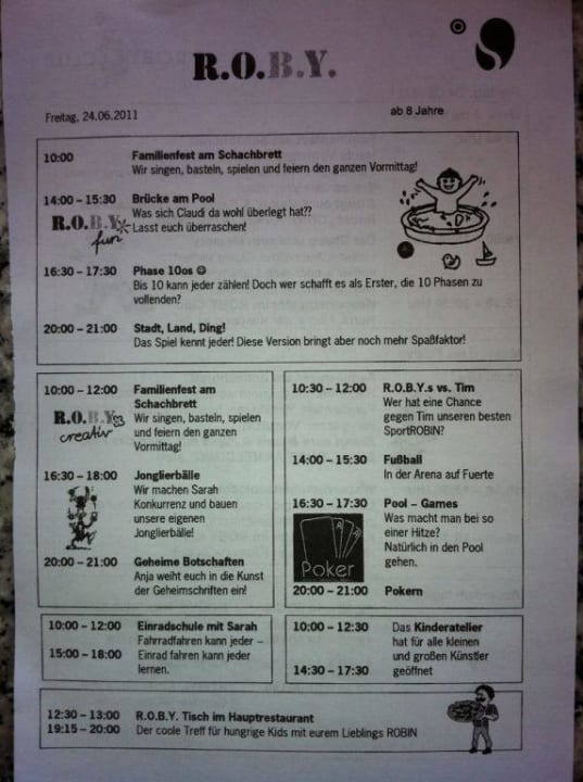 Tagesprogramm Robyclub ROBINSON ESQUINZO PLAYA