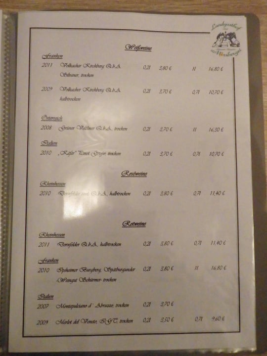 Karte des Restaurants Landgasthof Mörsbergei