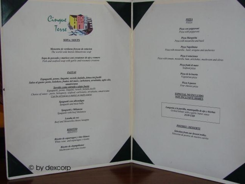 Speisekarte "Cinque Terre" Dreams Royal Beach Punta Cana