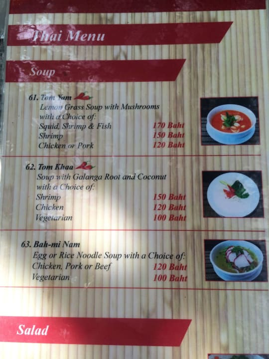 Auszug Speisekarte Hotel Lanta Castaway Resort