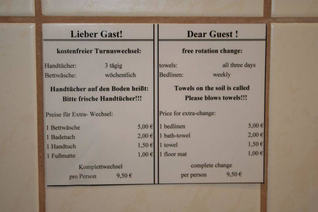 Preise Handtücher Vital-Hotel am Thüringer Wald