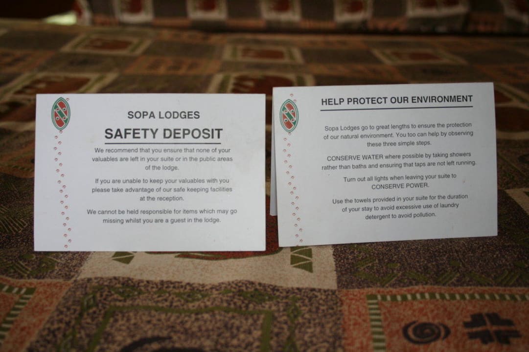 Instrukcje pokojowe Hotel Amboseli Sopa Lodge