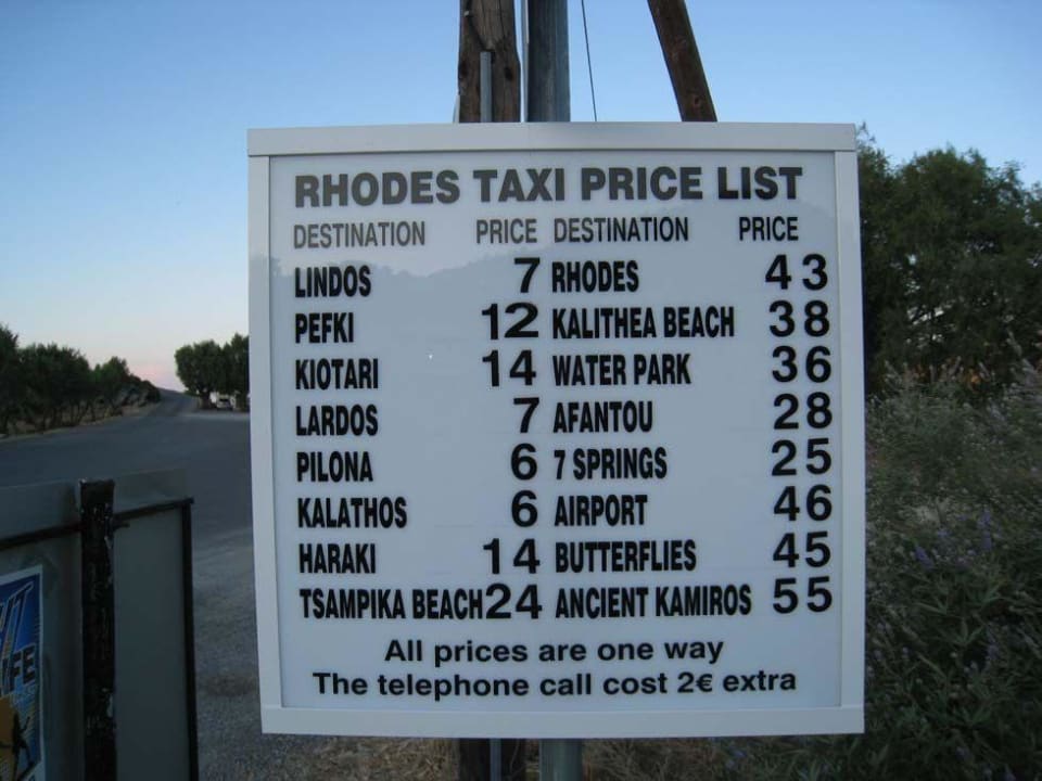 Ceny taxi Lindos Royal Resort