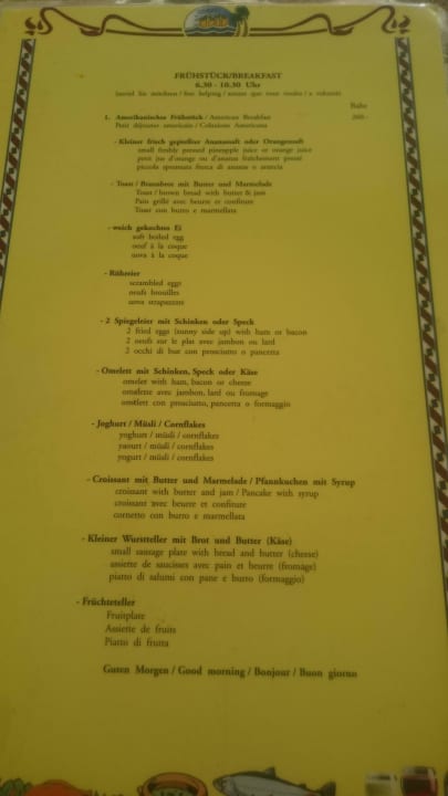 Speißekarte Frühstück Lokal Phuket