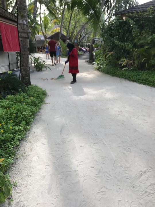 Die Damen, die bei der Hitze Laub wegkehren Kuredu Island Resort & Spa