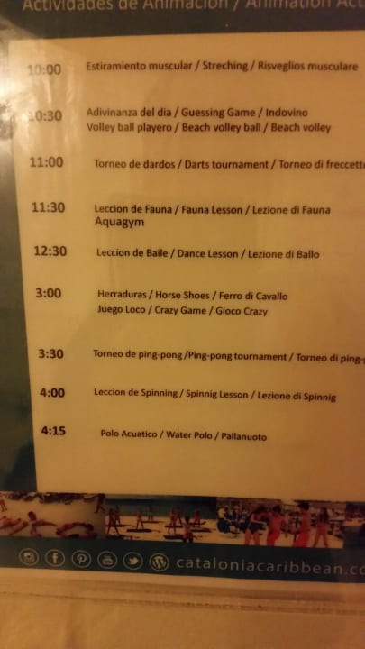 Animationsprogramm des Tages Catalonia Royal Tulum Beach & Spa Resort - Adults only