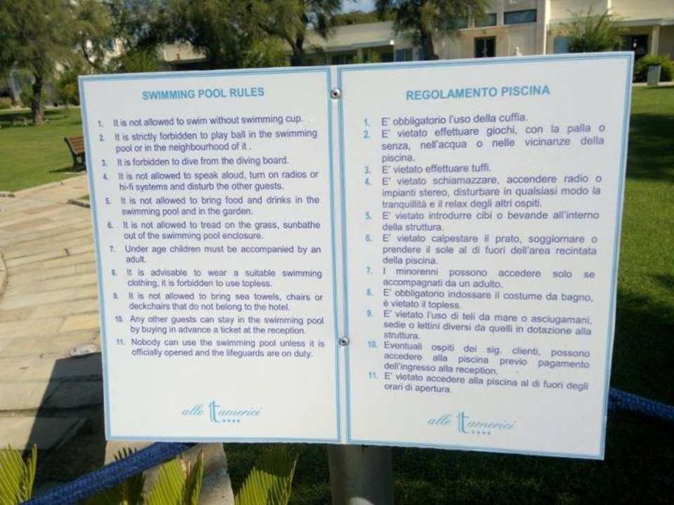 Regulamin basenu Alle Tamerici Hotel