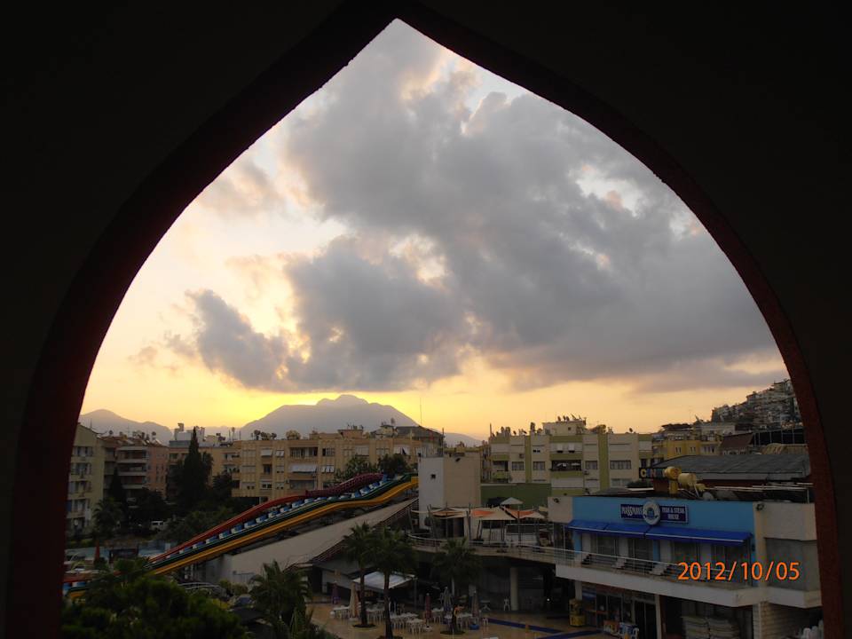 View from balcony to Aqua Park Hotel Aslan City Kleopatra