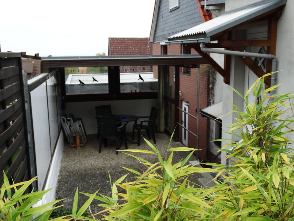 Die gemütliche überdachte Terrasse der Fewo Glück  Walnuss Hütte & Ferienwohnung Glück Auf