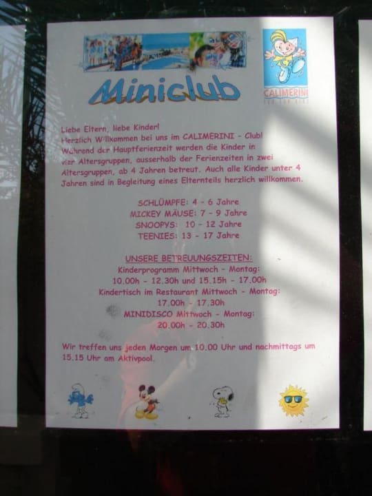 Öffnungszeiten Kinderklub Calimera Yati Beach