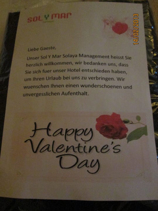 Anschreiben zum Valetinstag auf dem Zimmer Jaz Solaya