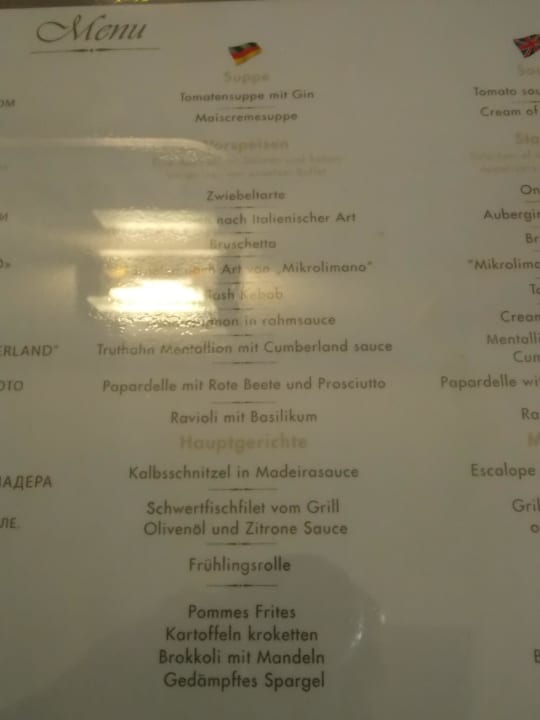Speisekarte beim Welcome-Dinner SENTIDO Port Royal Villas & Spa