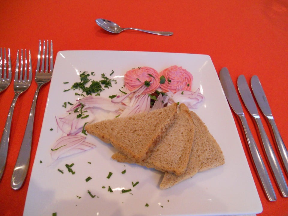 Herbal Bruschetta with Caviar and Olive pasta Odessos Park Hotel