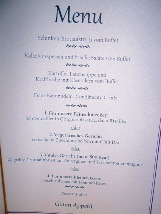 Speisekarte zum 4. Abend Alphotel Tyrol
