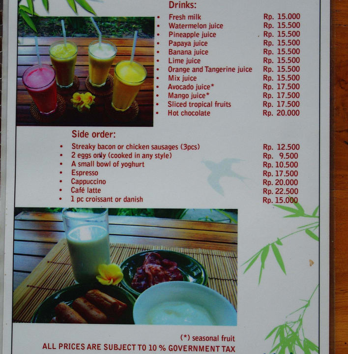 Menu śniadaniowe-Tegal Sari Hotel Tegal Sari
