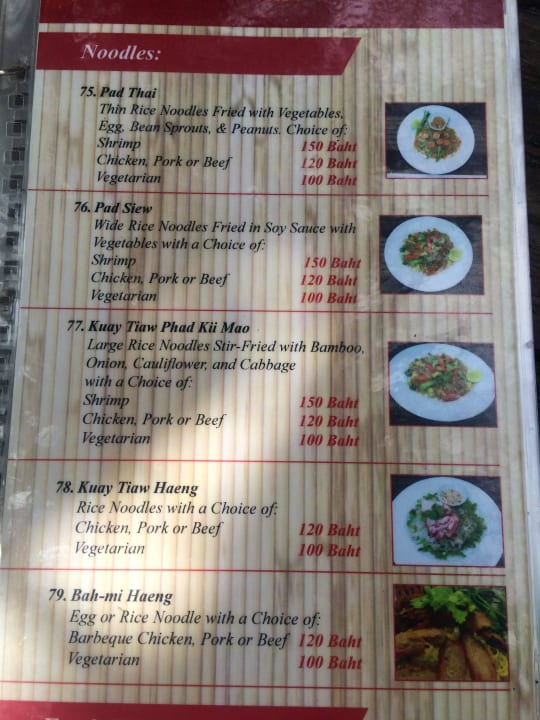 Auszug Speisekarte Hotel Lanta Castaway Resort