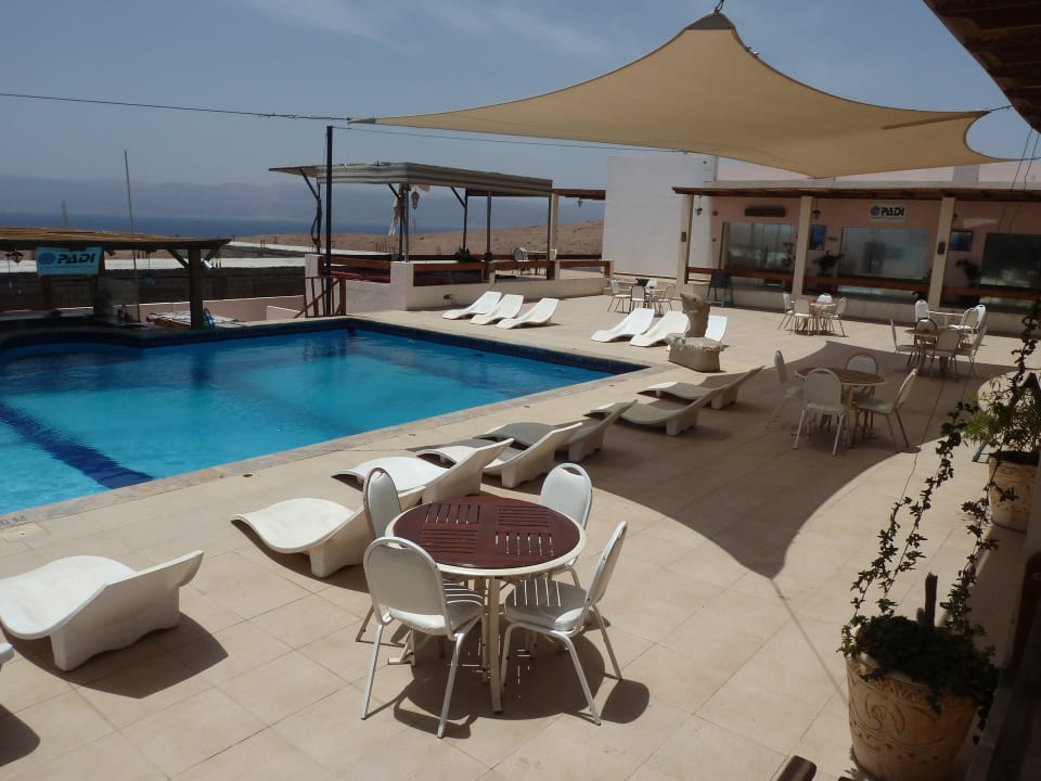 Schöne Aussicht auf Meer vom Pool Hotel Aqaba Adventure Divers Resort