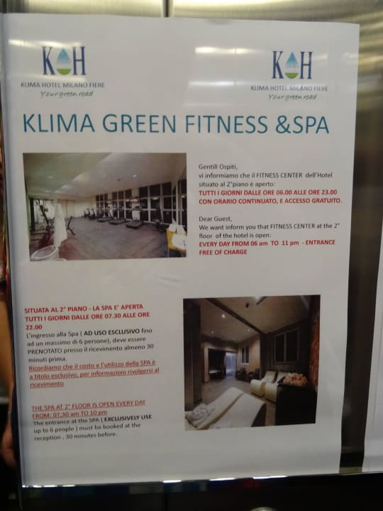 Hinweis SPA im Aufzug Klima Hotel Milano Fiere