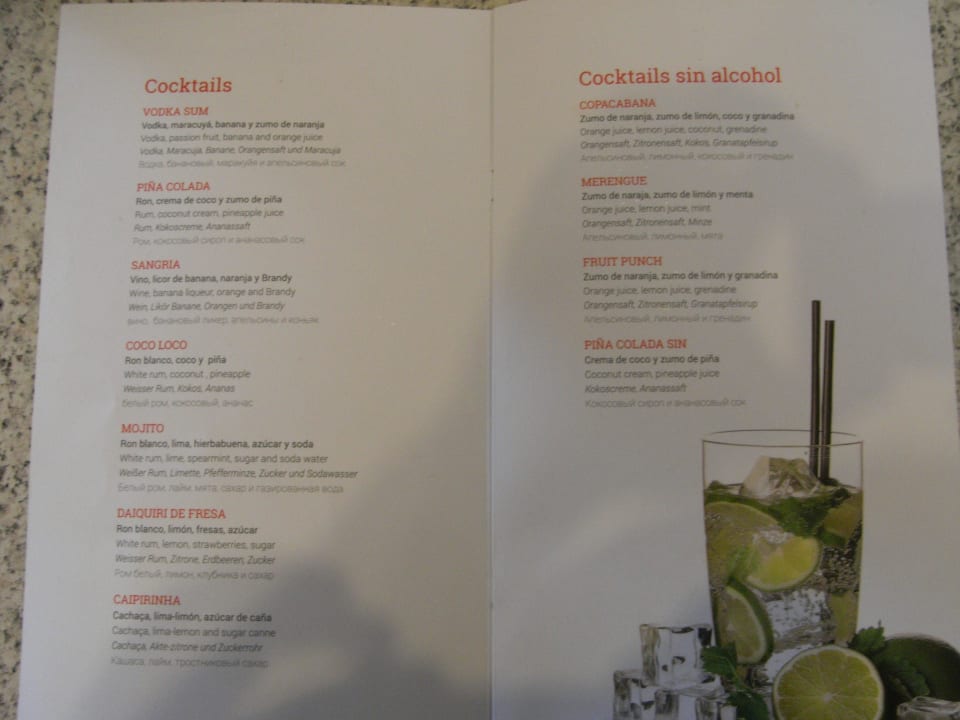 Getränkekarte Relaxia Olivina