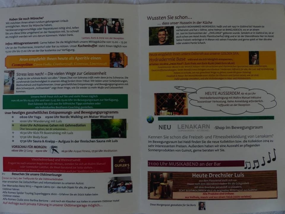 Tagesprogramm Hotel Ansitz Plantiz