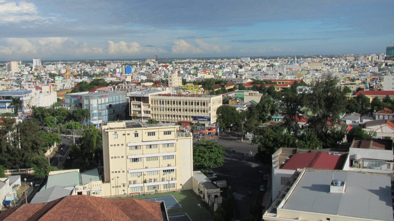 Ausblick von der Dachterrasse im 11. Stock Kim Tho Hotel