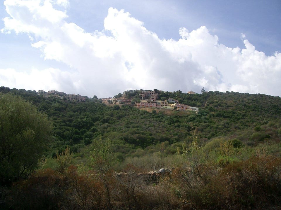 Blick von der Strasse SP1 Hotel Castello Budoni
