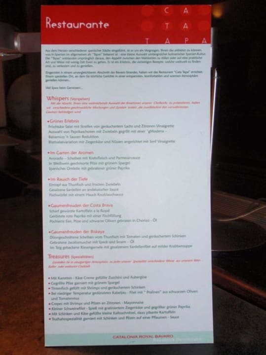 Vorspeisenkarte Cata Tapa Catalonia Royal Bavaro - Adults only