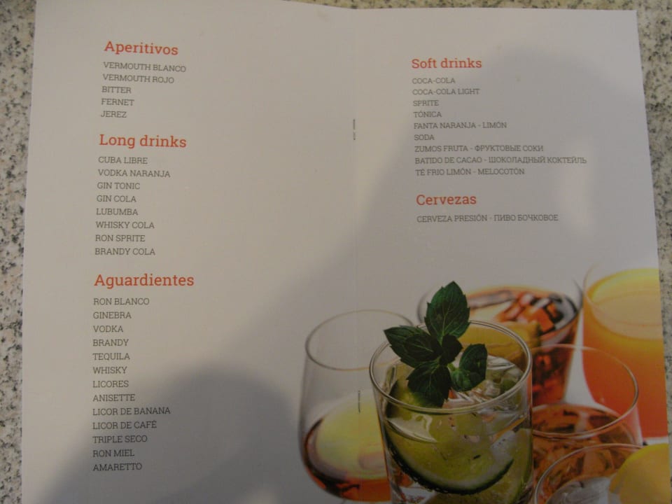 Getränkekarte Relaxia Olivina