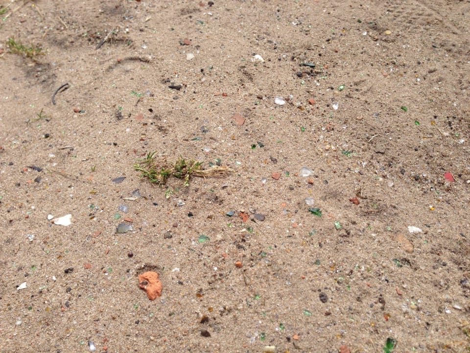 Glasscherben vor dem Zelteingang Jugendherberge Westerland Dikjen Deel