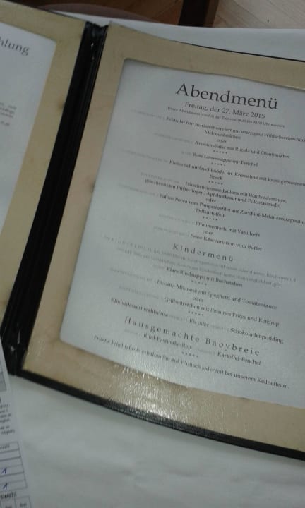 Menu Boutique Hotel Bellevue Lermoos