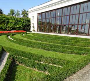 Der Barockgarten und die Fenster der Orangerie