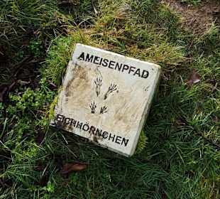 Barfußpfad Schermbeck Steintafel mit Pfotenabdruck