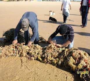 Fischer befreien ihren Fang aus dem Netz