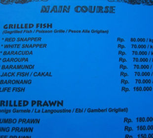 Speisekarte Strandrestaurants