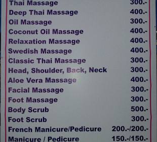 Preisliste Kwan Massage Home Bay