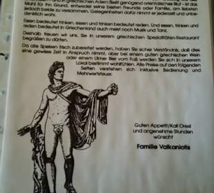 Begrüßung in der Speisekarte