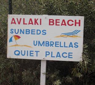 Hinweisschild Avlaki Beach
