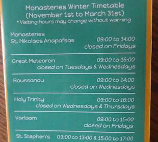 Öffnungszeiten Klöster