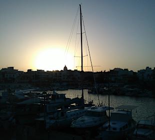Blick von der Hafenmauer auf das Hostal Cala Ratjada