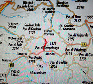 Campolongo Pass Lage in der Karte