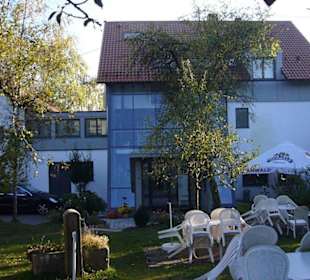 Das Haus vom bewirtschafteten Garten aus