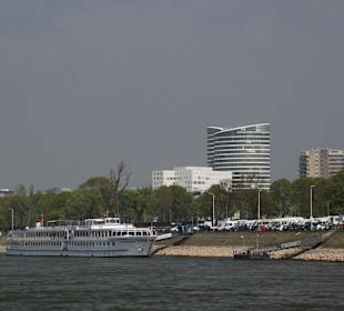 Rechtes Rheinufer mit Kreuzfahrtschiffen