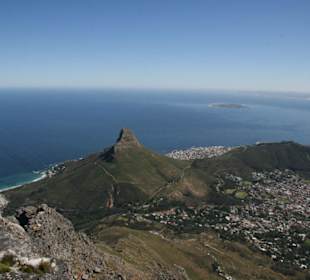 Tafelberg, Blick auf Kapstadt und Robben Island