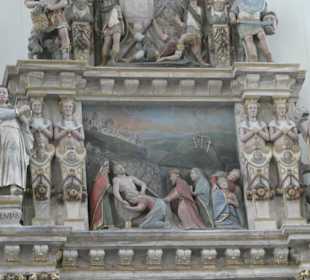 Detailansicht vom Alabaster-Epitaph in St. Moriz