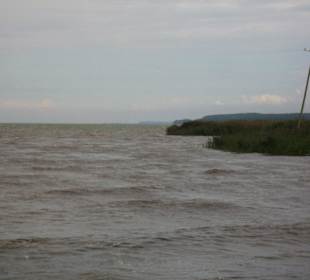 Blick von Mole Nowa Pasleka über Haff nach Rußland