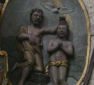 Detailansicht vom Alabaster-Epitaph in St. Moriz