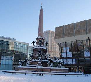 The fountain in the square outside the Opera