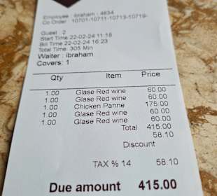 Rechnung für Rosé Wein