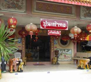 Vor dem Shrine, Tiger und Elefant